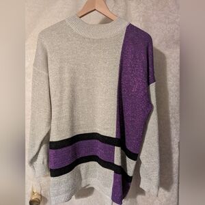 Vintage‎ 80s Shenanigans Purple & Silver Metallic Look Sweater Sz Small